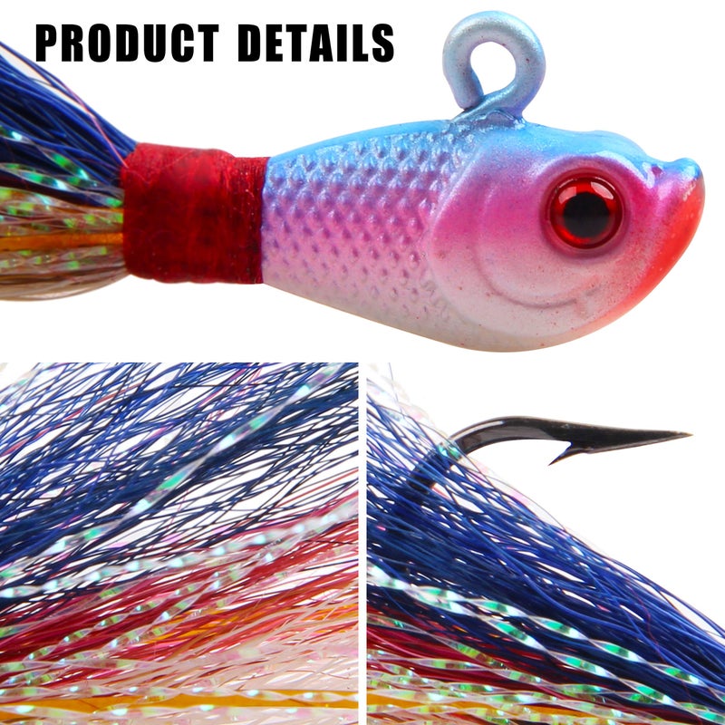 SILANON Bucktail Jigs Saltwater Lures,3/5PCS Bucktail Hair Jigs Head Fishing Lure Baits Assorted Kit for Bass Striper Bluefish Surf Fishing 1/4oz 1/2oz 1oz 1.5oz 2oz - Image 2